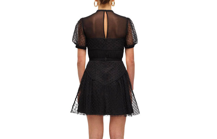 Lookbook (W) Self-Portrait SS22 黑色蕾絲網紗刺繡短袖連衣裙 SWF331Y00900