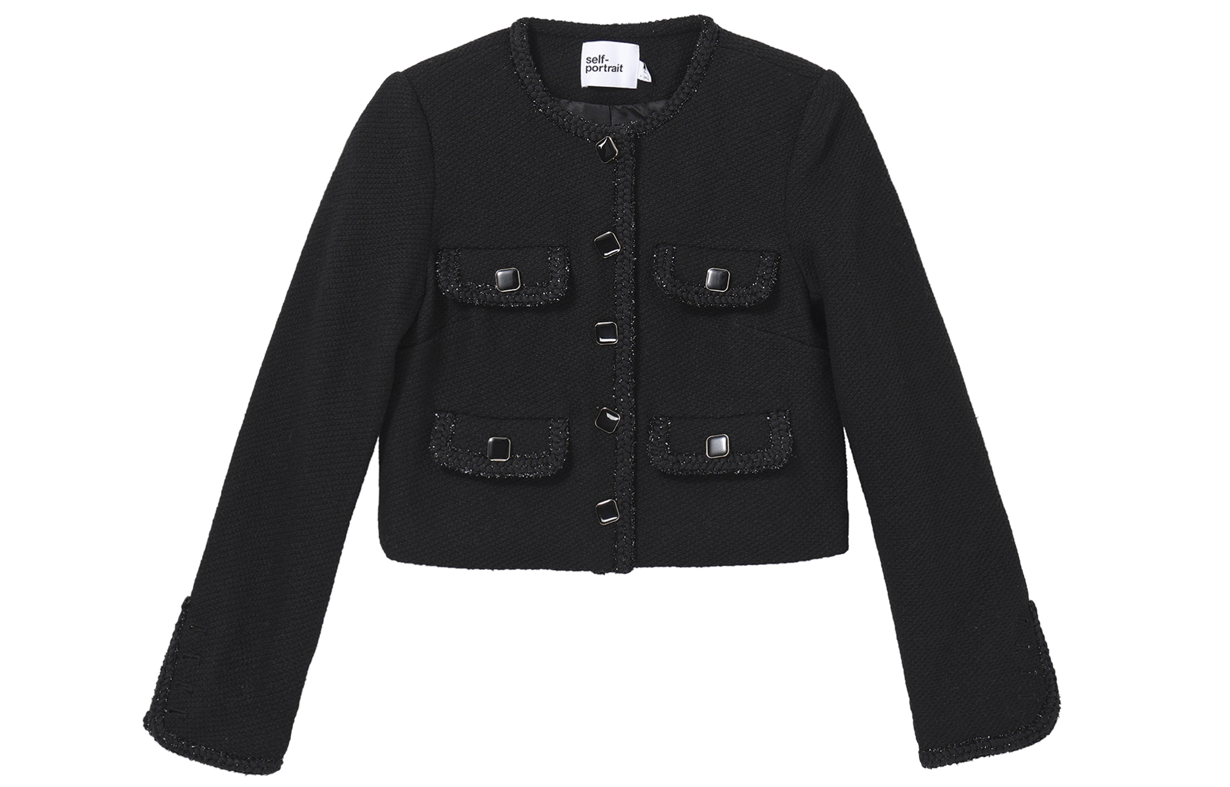 (Women) Self-Portrait SS22  Black Tweed Blazer Single-Breasted Jacket SS22095TBLACK