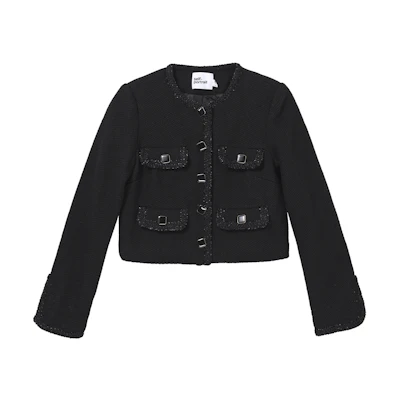 (Women) Self-Portrait SS22 Black Tweed Blazer Single-Breasted Jacket SS22095TBLACK