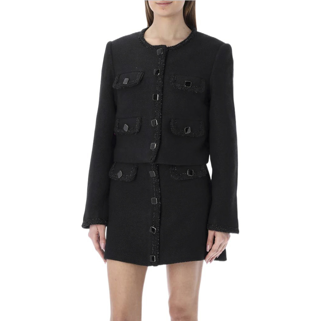 Shop (W) Blazer de Tweed Negro Self-Portrait SS22 Chaqueta de un Solo Botón. SS22095TBLACK