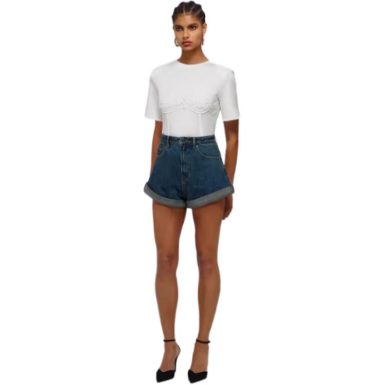 Details for (W) Self-Portrait SS22 高腰翻邊牛仔短褲 藍色 SWF331K00800