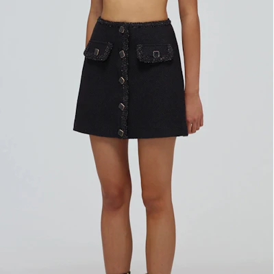 (Women) Self-Portrait SS22 High-Waist Vintage Black Denim Skirt SWF332Q01200 Sizing (Women) Self-Portrait SS22 High-Waist Vintage Black Denim Skirt SWF332Q01200