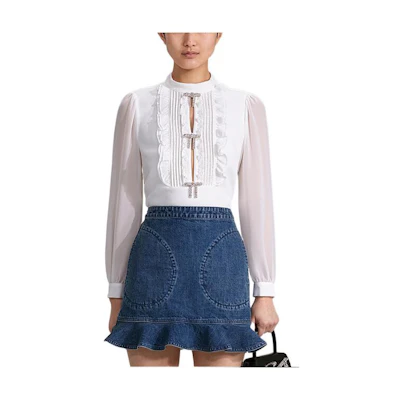 (Women) Self-Portrait SS22 Ivory White Long Sleeve Pullover Shirt. SWF334C03200