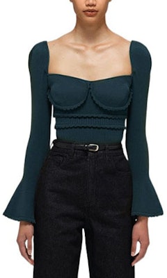 (W) Self-Portrait SS22 Top Hijau Khaki Leher Petak Knit Lengan Panjang Crop SWF332M05700 Order (W) Self-Portrait SS22 Top Hijau Khaki Leher Petak Knit Lengan Panjang Crop SWF332M05700