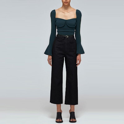 (W) Self-Portrait SS22 Top Hijau Khaki Leher Petak Knit Lengan Panjang Crop SWF332M05700 Purchase (W) Self-Portrait SS22 Top Hijau Khaki Leher Petak Knit Lengan Panjang Crop SWF332M05700