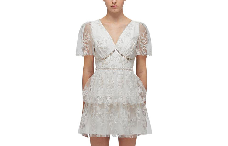 (Women) Self-Portrait SS22  Lace Embroidered Short Sleeve White Dress SWF332Y19200 圖 2