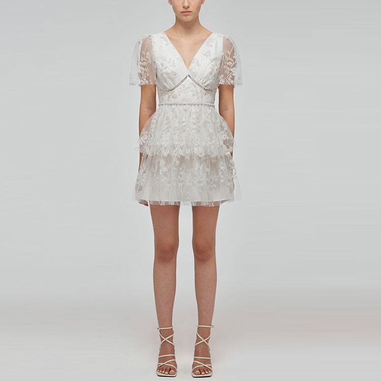 (Women) Self-Portrait SS22  Lace Embroidered Short Sleeve White Dress SWF332Y19200 圖 4