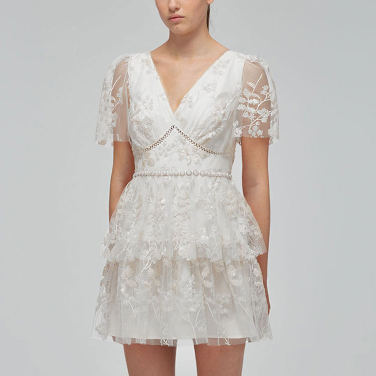 (Women) Self-Portrait SS22  Lace Embroidered Short Sleeve White Dress SWF332Y19200 圖 5