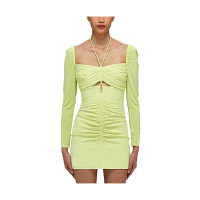 (Women) Self-Portrait SS22 Lemon Yellow Halter Maxi Dress with Cut-Out Design SWF332Y14200