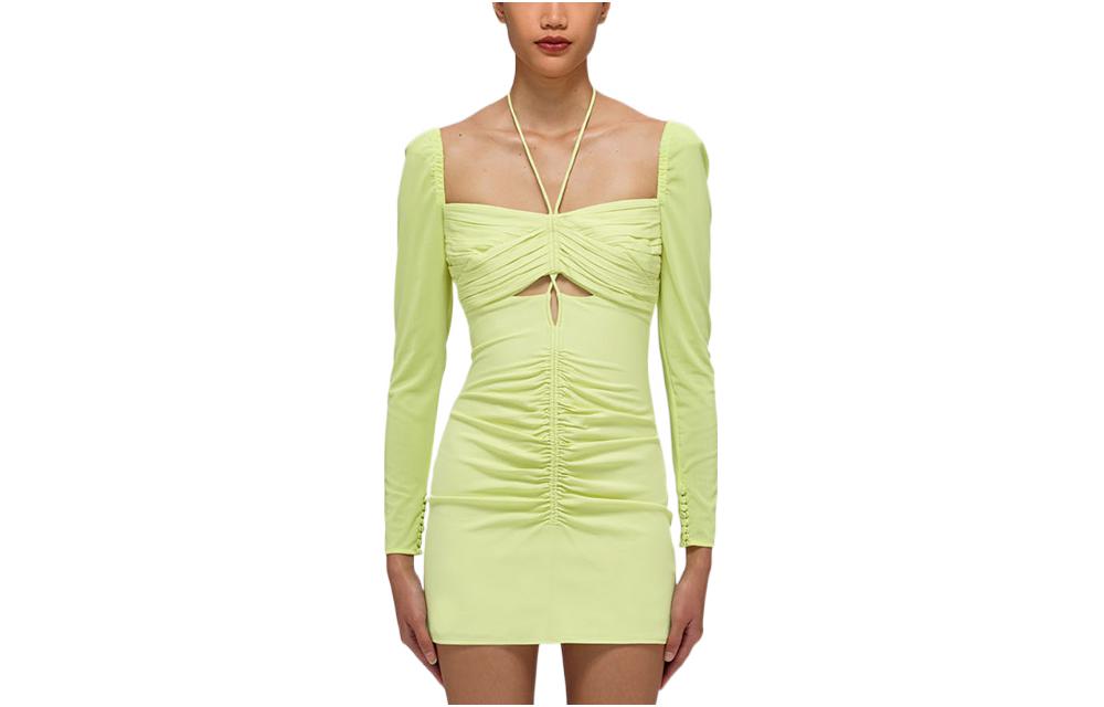 Order (W) Self-Portrait SS22 Lemon Yellow Halter Maxi Dress Potongan Terkini. SWF332Y14200