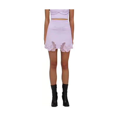 (Women) Self-Portrait SS22 Lilac Lace High-Waisted Knitted Mini Skirt SWF332M07800