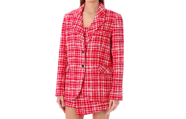 (Women) Self-Portrait SS22  Red Check Button-Up Jacket SS22089RBRED