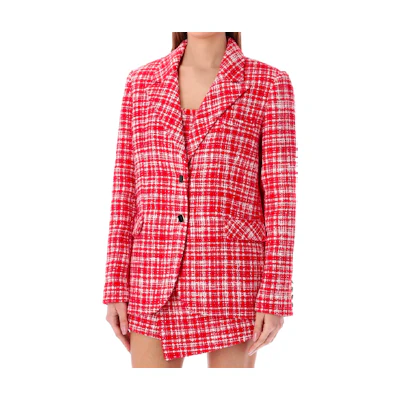 (Women) Self-Portrait SS22 Red Check Button-Up Jacket SS22089RBRED