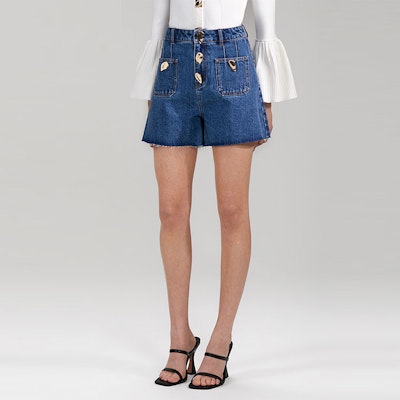 (W) Self-Portrait SS22 實心扣牛仔短褲 - 牛仔藍 SWF333K00400 Purchase (W) Self-Portrait SS22 實心扣牛仔短褲 - 牛仔藍 SWF333K00400