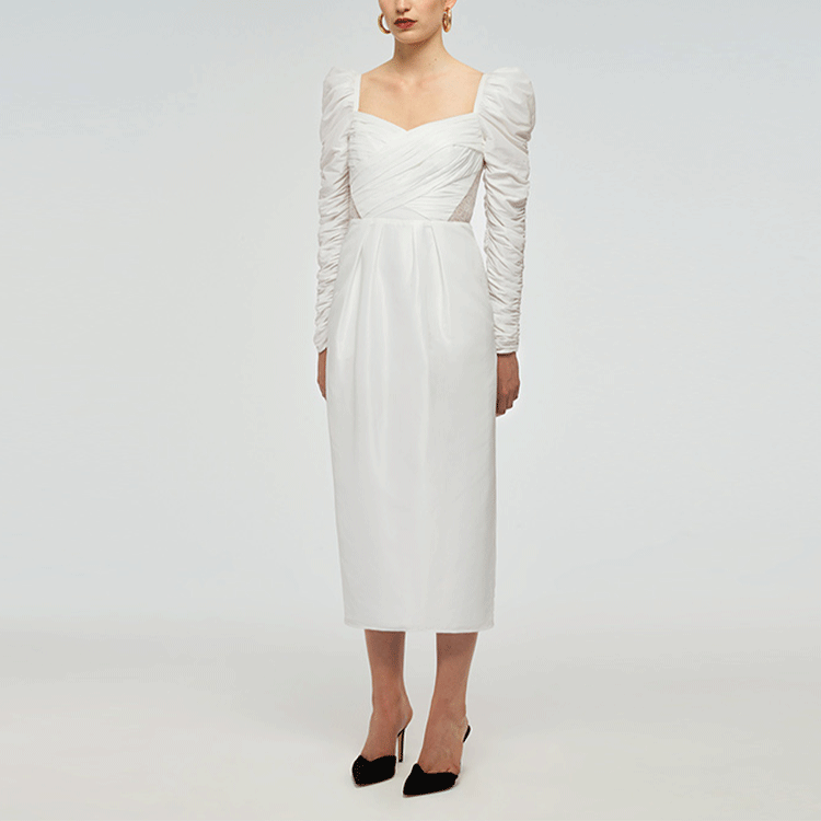 (Women) Self-Portrait SS22  White Ruched Slim Fit French Long Sleeve Dress SWF331Y07700 圖 3