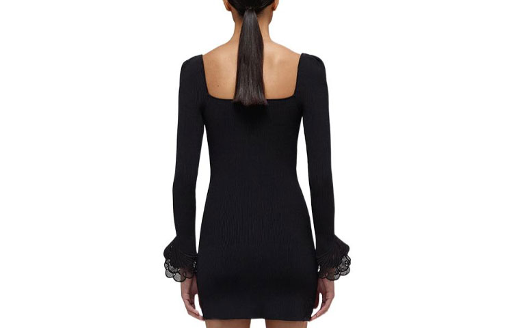 (Women) Self-Portrait SS22 Black Lace Knit Square Neck Slim Fit Long Sleeve Mini Dress Women SWF332M06200 圖 3