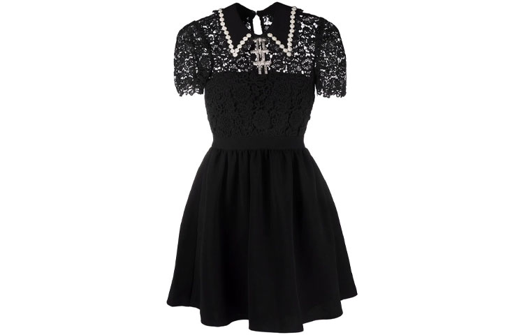 (Women) Self-Portrait SS22 Black Lace Short-Sleeve Dress with Crystal Embellishments Women RS22-034 圖 2