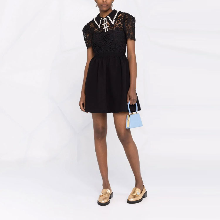 (Women) Self-Portrait SS22 Black Lace Short-Sleeve Dress with Crystal Embellishments Women RS22-034 圖 3