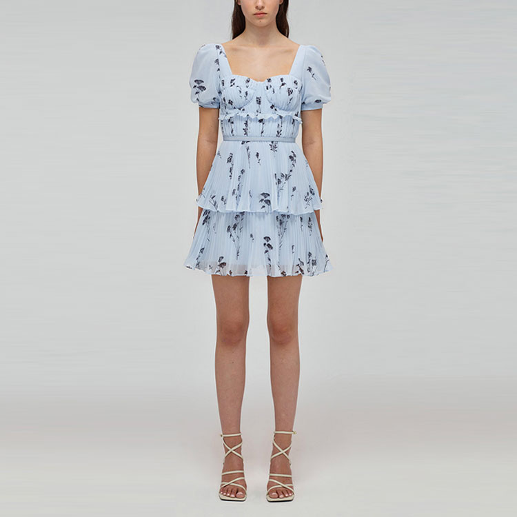 Shop (W) Self-Portrait SS22 蓝色花卉泡泡袖公主风迷你裙 SWF332Y16800