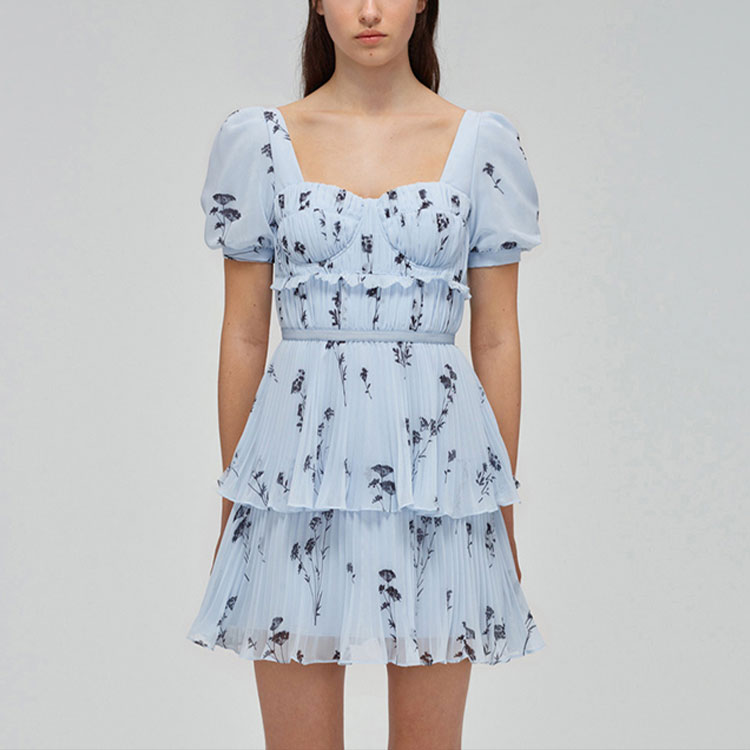 Purchase (W) Self-Portrait SS22 蓝色花卉泡泡袖公主风迷你裙 SWF332Y16800