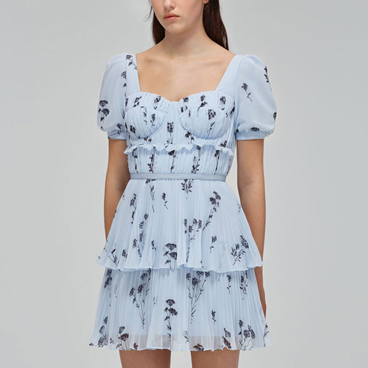 Sizing (W) Self-Portrait SS22 蓝色花卉泡泡袖公主风迷你裙 SWF332Y16800