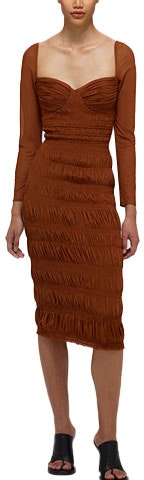 women-self-portrait-ss-22-brown-ruched-fit-long-sleeve-dress-french-chic-beach-elegance-swf-332-y13500