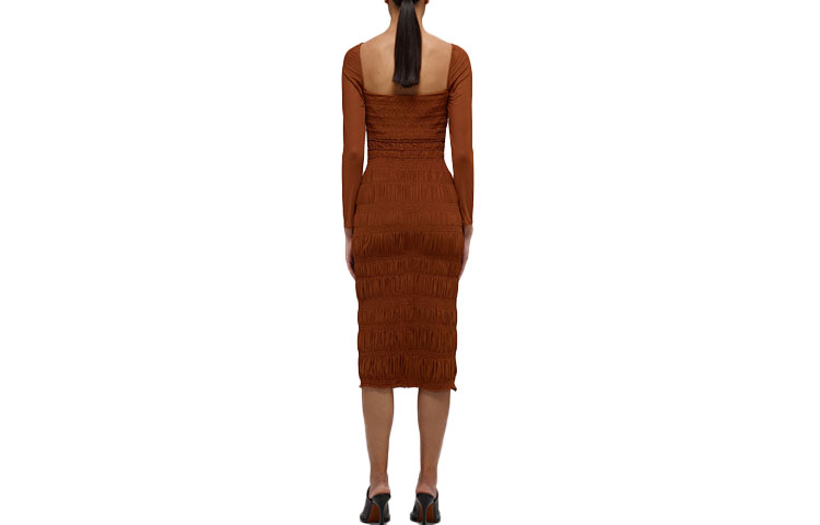 Lookbook (W) Self-Portrait SS22 Gaun Coklat Lengan Panjang Chic Perancis Elegan Pantai. SWF332Y13500