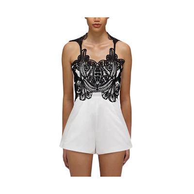 (Women) Self-Portrait SS22 Crocheted Lace Panel Romper Women’s White. SWF332K01300