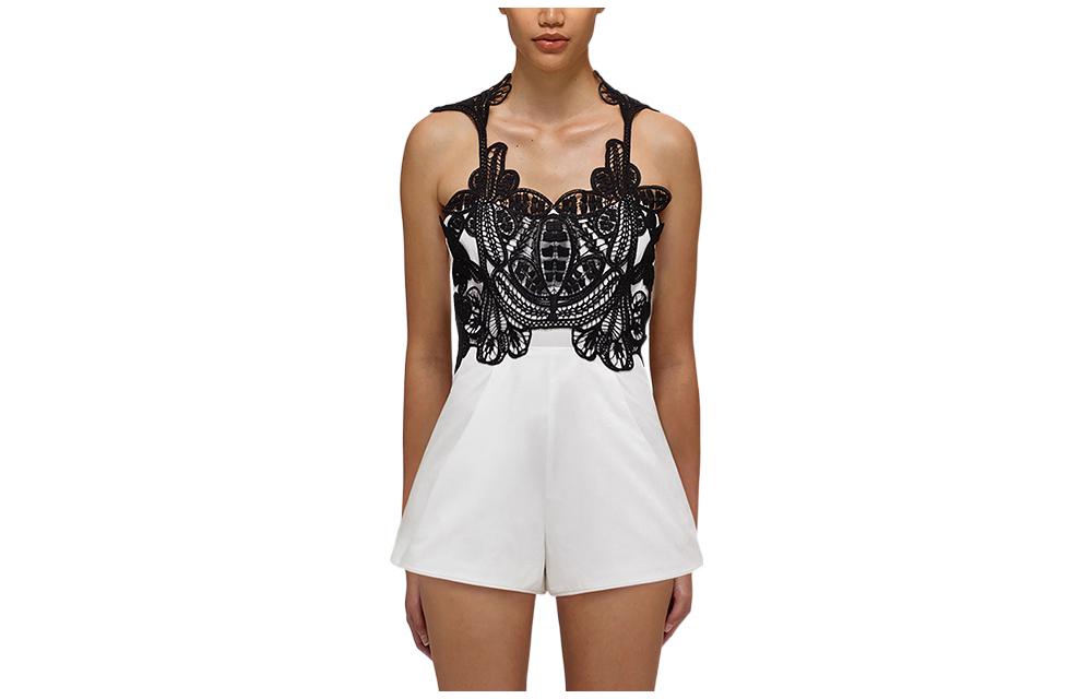 Order (W) Self-Portrait SS22 Romper Wanita Putih Renda Crocheted Panel. SWF332K01300