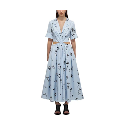 (Women) Self-Portrait SS22 Floral Cutout Midi Dress Blue - Elegant Slim Fit短袖连衣裙. SWF332Y12500