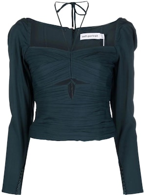 (W) Self-Portrait SS22 Hijau Chiffon Lengan Panjang Top Wanita Potongan Terbuka SS22024TB Buy (W) Self-Portrait SS22 Hijau Chiffon Lengan Panjang Top Wanita Potongan Terbuka SS22024TB