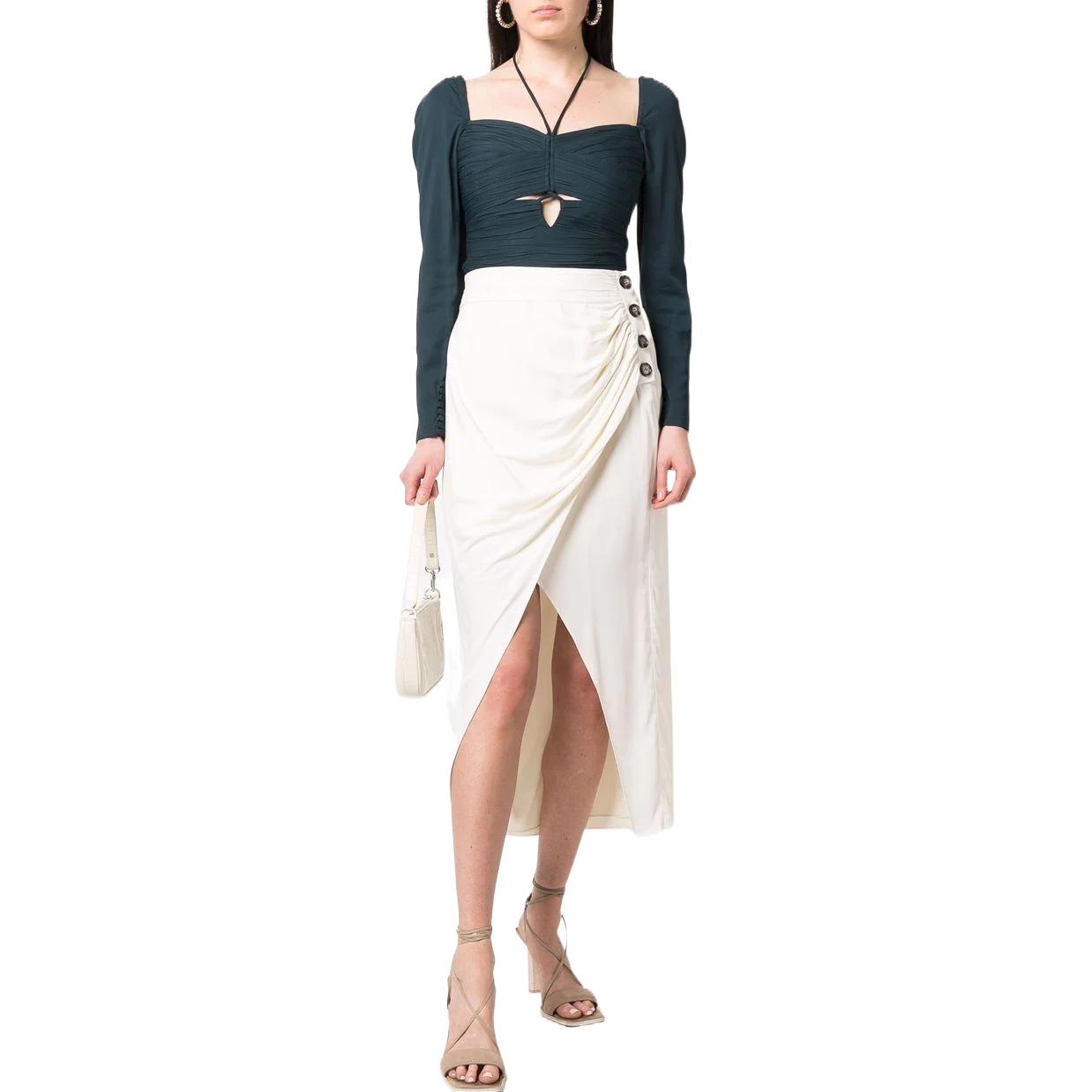 Lookbook (W) Self-Portrait SS22 Hijau Chiffon Lengan Panjang Top Wanita Potongan Terbuka SS22024TB