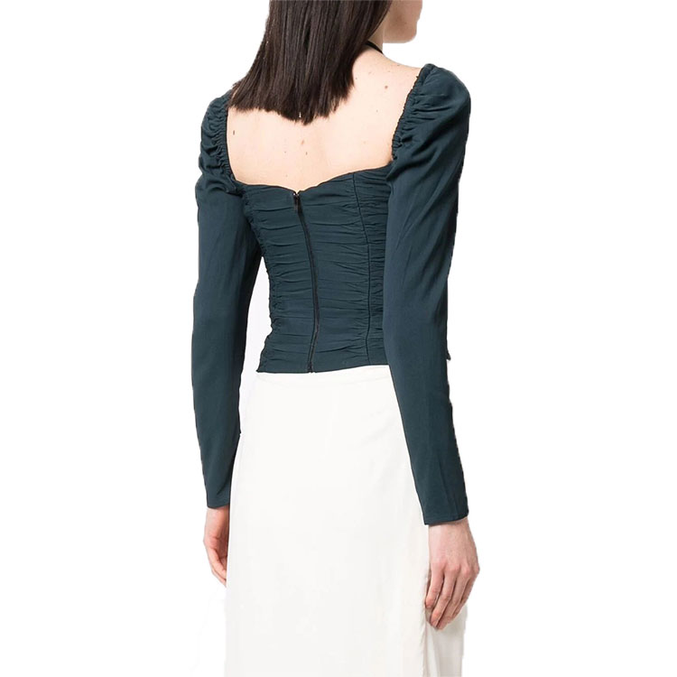 Purchase (W) Self-Portrait SS22 Hijau Chiffon Lengan Panjang Top Wanita Potongan Terbuka SS22024TB