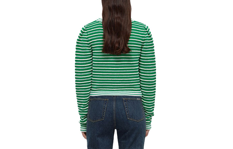 Lookbook (W) Self-Portrait SS22 綠色條紋V領短版針織上衣 女款 SWF332M06900