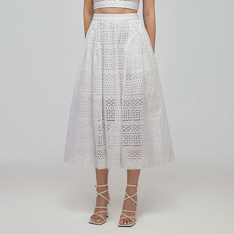 (Women) Self-Portrait SS22 High-Waist Floral Midi Skirt in Pure White for Women. SWF332Q01800 圖 4