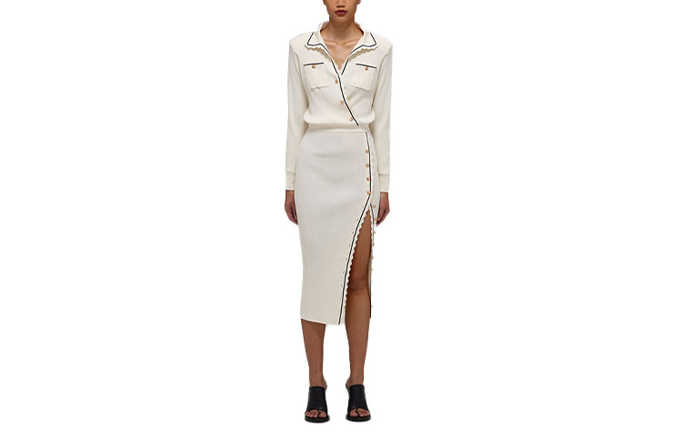 (Women) Self-Portrait SS22 Ivory White Geometric Striped Knit Long Sleeve Dress for Women. SWF332M07300 圖 2