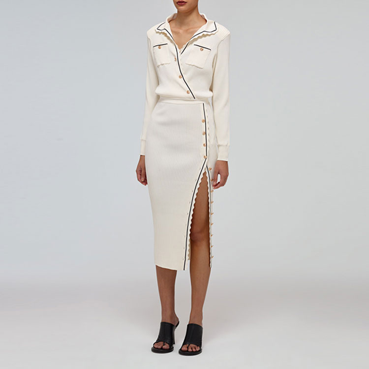 (Women) Self-Portrait SS22 Ivory White Geometric Striped Knit Long Sleeve Dress for Women. SWF332M07300 圖 4