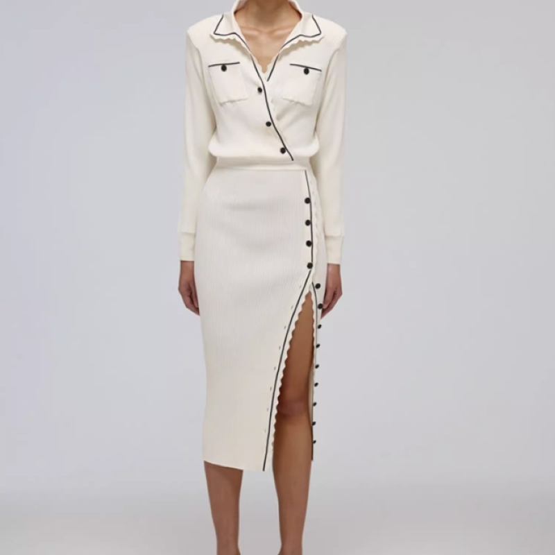 (Women) Self-Portrait SS22 Ivory White Geometric Striped Knit Long Sleeve Dress for Women. SWF332M07300 圖 5