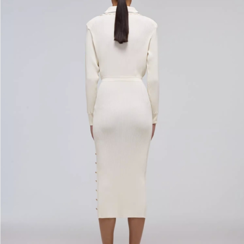 (Women) Self-Portrait SS22 Ivory White Geometric Striped Knit Long Sleeve Dress for Women. SWF332M07300 圖 6