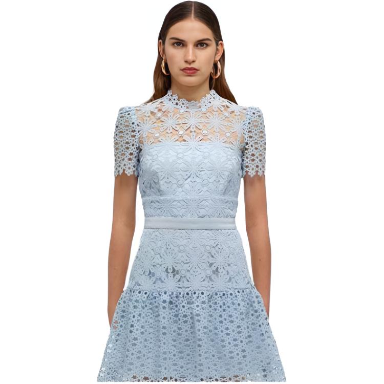 (Women) Self-Portrait SS22 Lace Mini Short-Sleeve Elegant Party Princess Dress for Women RS22129SLIGHTBLUE