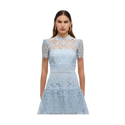 (Women) Self-Portrait SS22 Lace Mini Short-Sleeve Elegant Party Princess Dress for Women RS22129SLIGHTBLUE