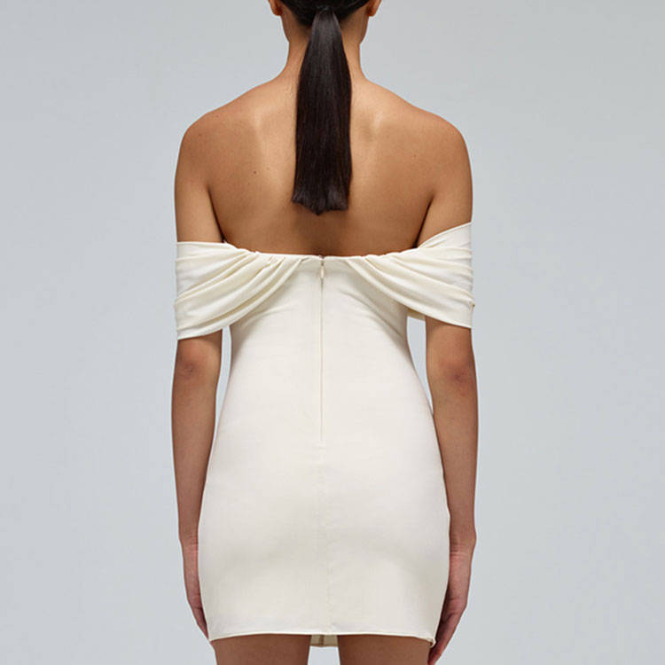 (Women) Self-Portrait SS22 Off-Shoulder Cross Pleated Ivory White Short Dress for Women SWF332Y13700 圖 5