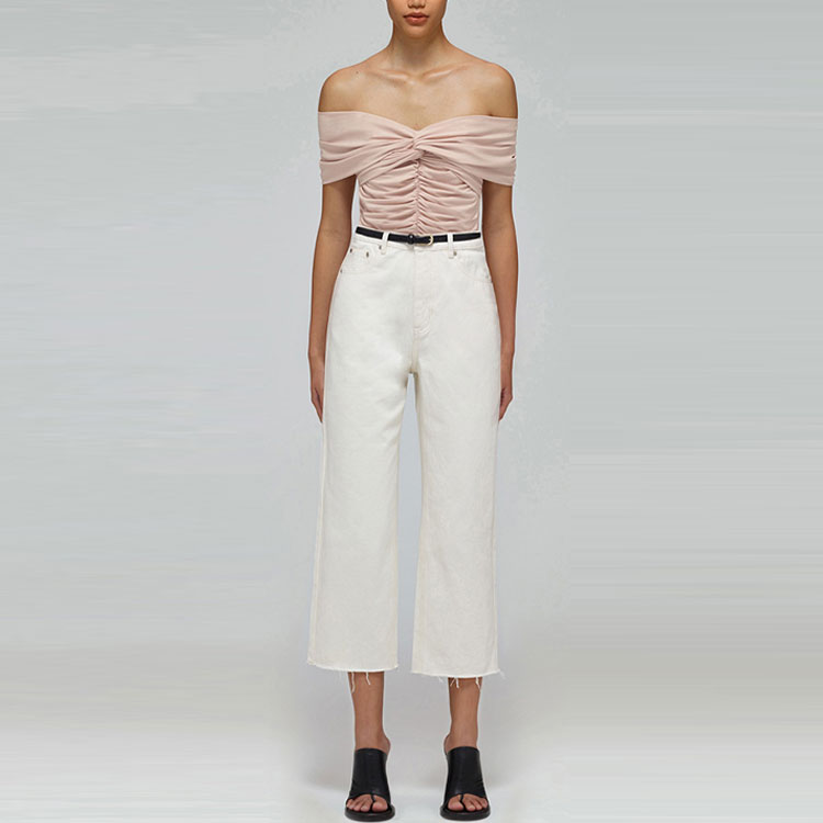 Shop (W) Self-Portrait SS22 一字領短袖T恤 淺棕色 SWF332C02000