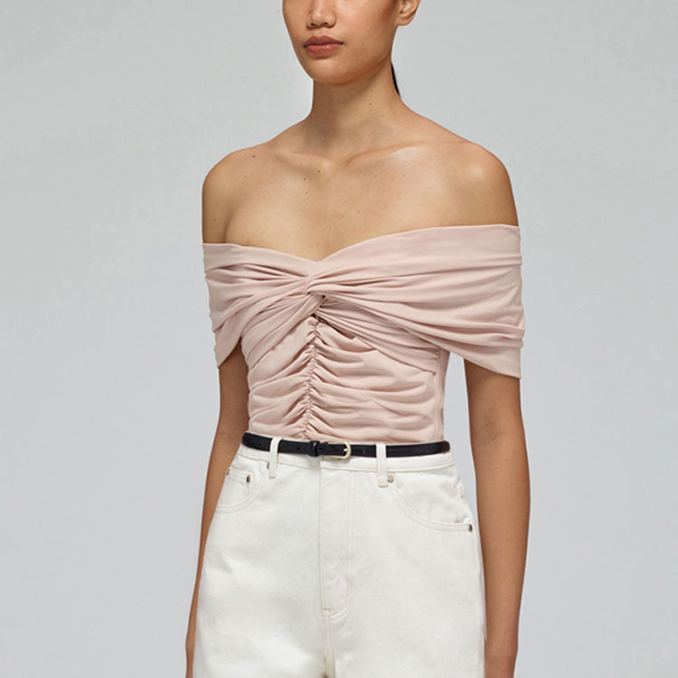 Purchase (W) Self-Portrait SS22 一字領短袖T恤 淺棕色 SWF332C02000