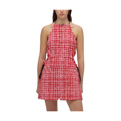 (Women) Self-Portrait SS22 Pink Plaid Halter Midi Dress - Elegant Slim Fit Princess Style SWF332Y12200