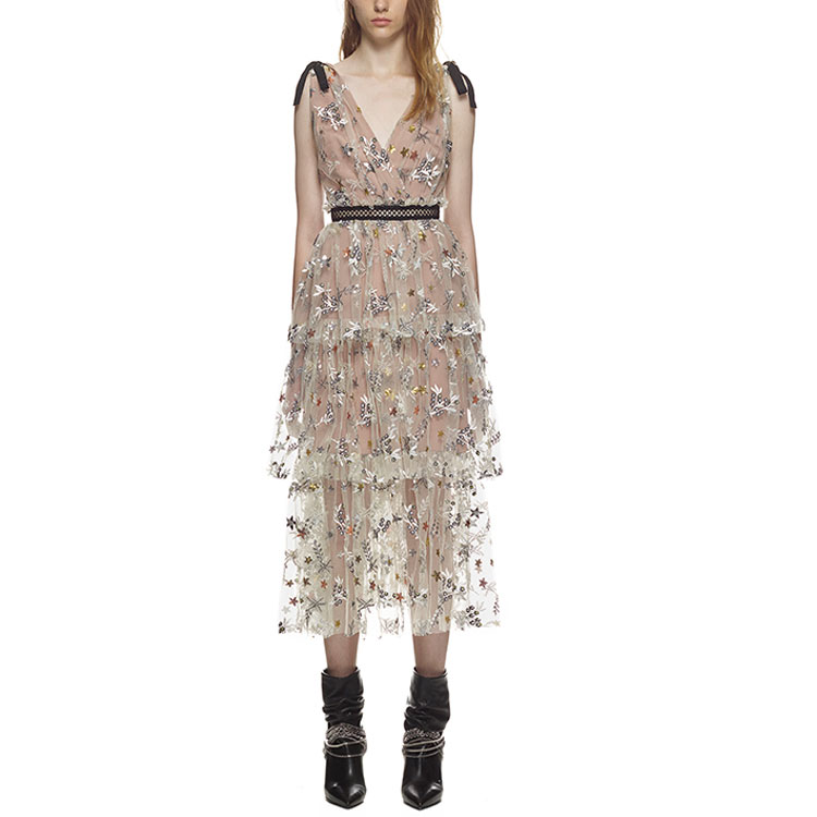 (Women) Self-Portrait SS22 Pink Sequin Floral V-Neck Sleeveless Gown Dress for Women SWF325Y16400 圖 4