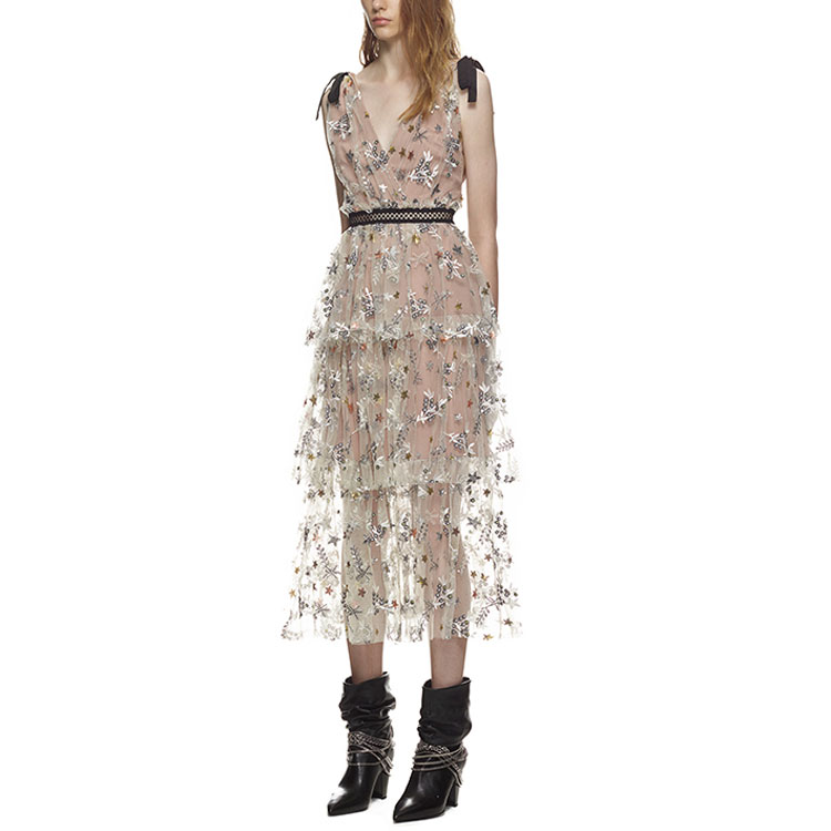 (Women) Self-Portrait SS22 Pink Sequin Floral V-Neck Sleeveless Gown Dress for Women SWF325Y16400 圖 6