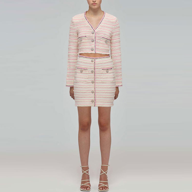 (Women) Self-Portrait SS22 Pink White Striped Knit High-Waist Mini Skirt for Women SWF332M08600 圖 3