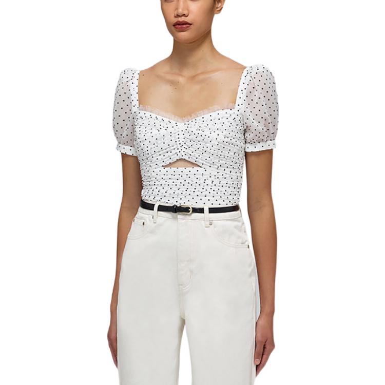 Shop (W) Camisa Blanca Self-Portrait SS22 de Lunares con Mangas Abullonadas SWF332C02600