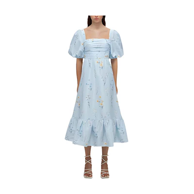(Women) Self-Portrait SS22 Puff Sleeve Floral Maxi Dress for Women in Blue. SWF332Y17400
